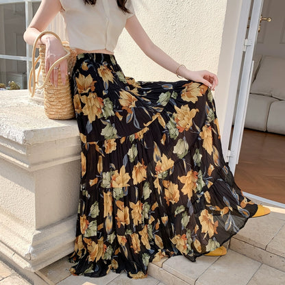 【ボトムス】切り替え  軽やか プリーツ フレア Aライン ハイウエスト シフォンスカート【SHシリーズ】