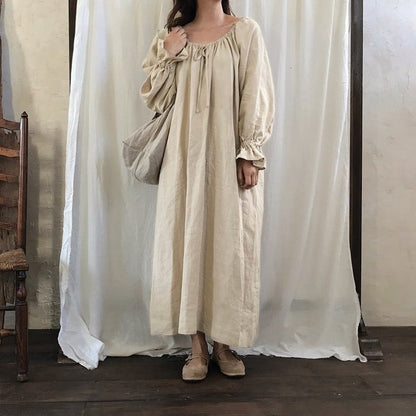 【24AW】【ワンピース】柔らかい ゆるりラックス 無地 長袖ワンピース