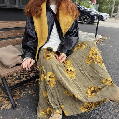 【60%OFF⭐️早い者勝ち】✅️オールシーズン着用OK！【ボトムス】レトロ 秋冬新作 ゆったり体型カバー 大きめフレア ロング フラワー 裏起毛スカート【SHシリーズ】