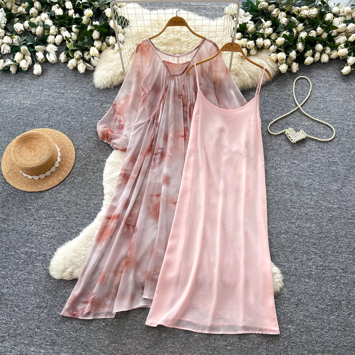 【ワンピース】大人上品フレンチワンピース レディース 夏新作 花柄 長袖 ロング丈 ゆったり きれいめ【SHシリーズ】