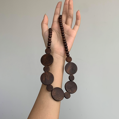 【🎁 B2G1｜先行スタート！】【グッズ】中華風ヴィンテージ木製ネックレス＆バングルセット｜ダークブラウン｜秋冬コーデに映える上品ミニマルアクセ