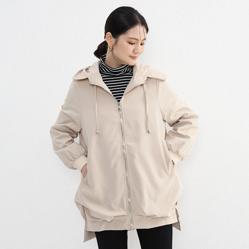 【アウター】春 秋 ゆったり 前短後長 ポケット トレンチコート ジャケット