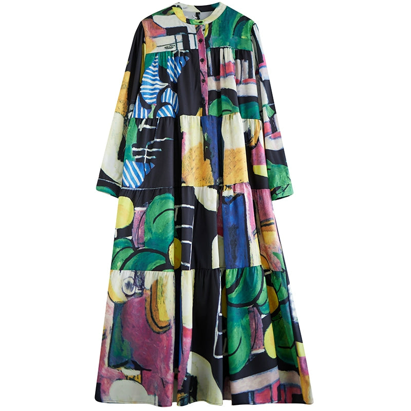 【ワンピース】春 秋 冬 大振裾 花柄 長袖 ワンピース 【SHシリーズ】