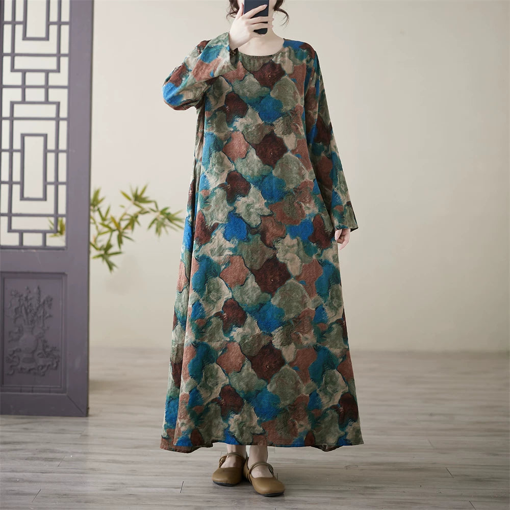 【ワンピース】大きいサイズ レディース 長袖 ワンピース リゾート風 ビーチドレス ボヘミアンスタイル ロングワンピース【SHシリーズ】