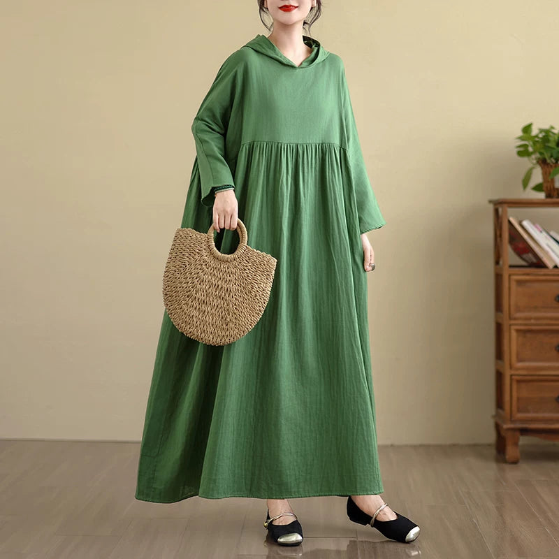 【60%OFF⭐️早い者勝ち】【ワンピース】フーディーワンピース 長袖 無地 ナチュラルフェミニン レトロ感【JZシリーズ】