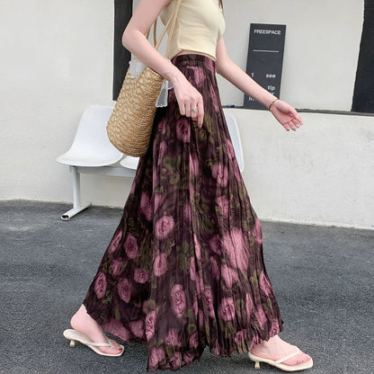 【ボトムス】ウエストゴム コーデしやすい ハイウエスト ロングスカート プリーツ 脚長効果Aラインスカート【SHシリーズ】