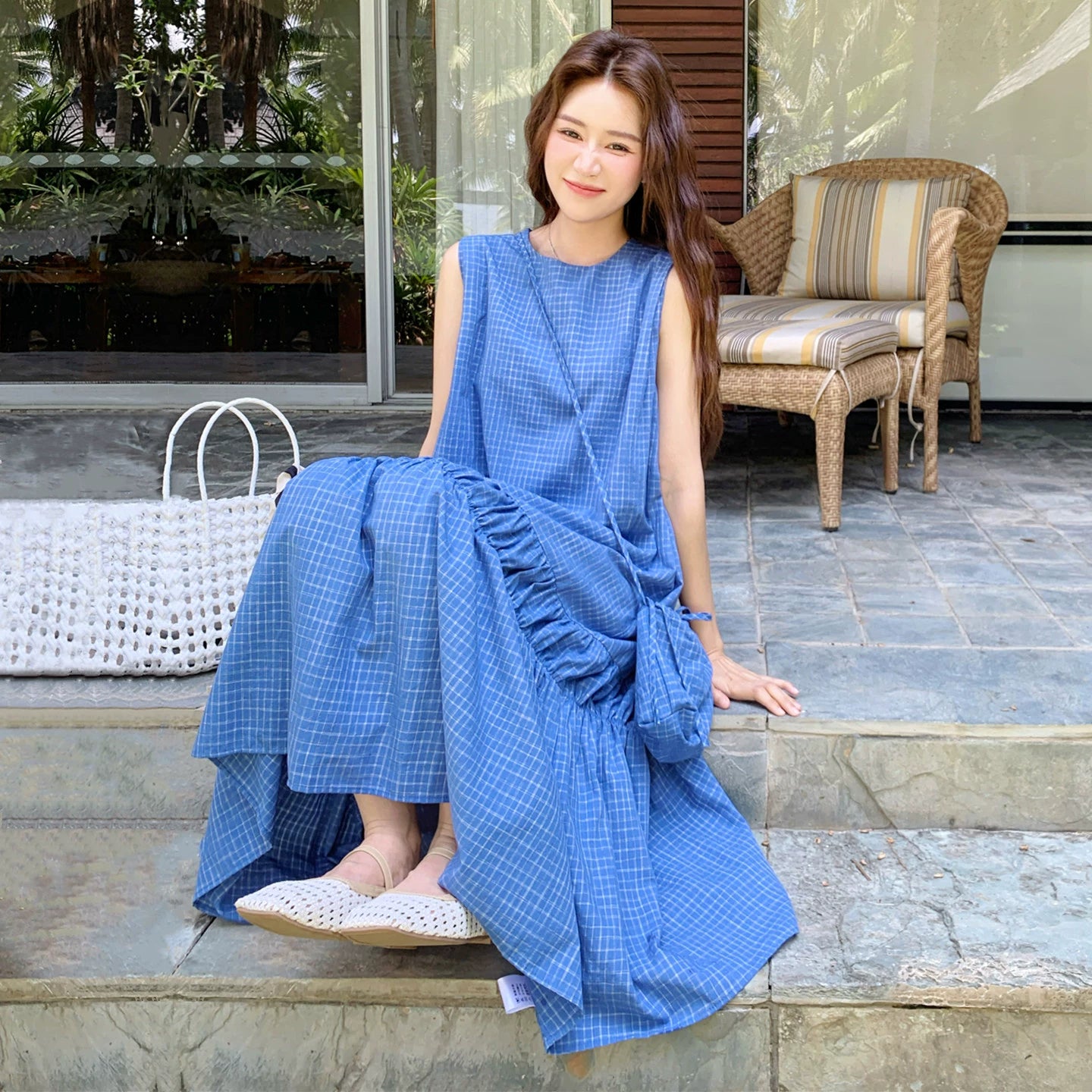 【ワンピース】清潔感 夏 韓国風 チェック柄 ノースリーブワンピース【SHシリーズ】