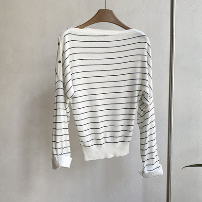 【トップス】オフショルボーダーニットＴシャツ レディース 肩見せ ゆったりシルエット レイヤード 秋トップス【JZシリーズ】