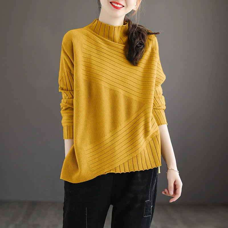 期間限定❄️60%OFF【トップス】レディース ハイネックアシンメトリーニット 秋冬新作 薄手 ゆったり 大きいサイズ【JZシリーズ】