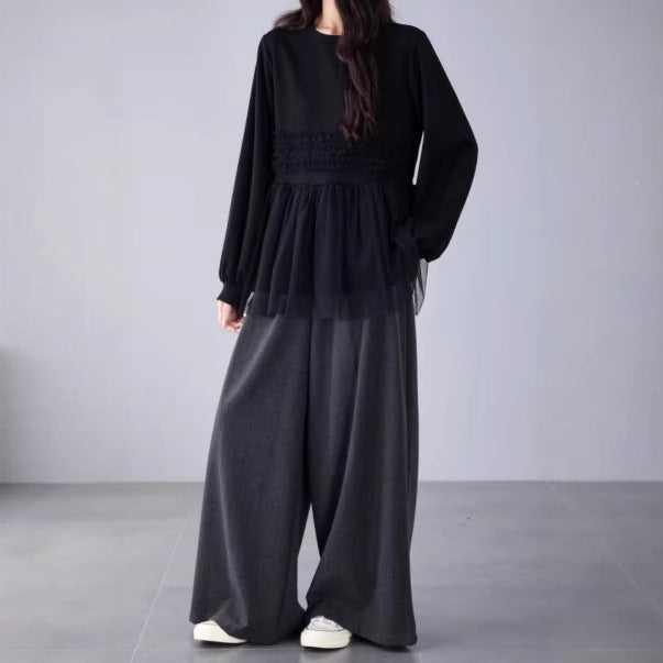 【トップス】春 秋 冬 フリル 切り替え レイヤード風 スウェット 【JZシリーズ】