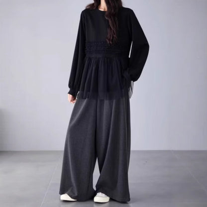 【トップス】春 秋 冬 フリル 切り替え レイヤード風 スウェット 【JZシリーズ】