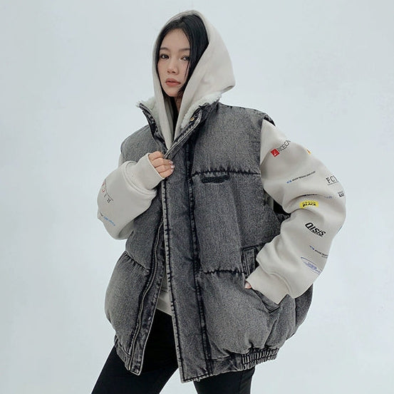 【アウター】春 秋 冬 アメリカンスタイル ヴィンテージ加工 厚手 デニム 綿入れコート【FCシリーズ】