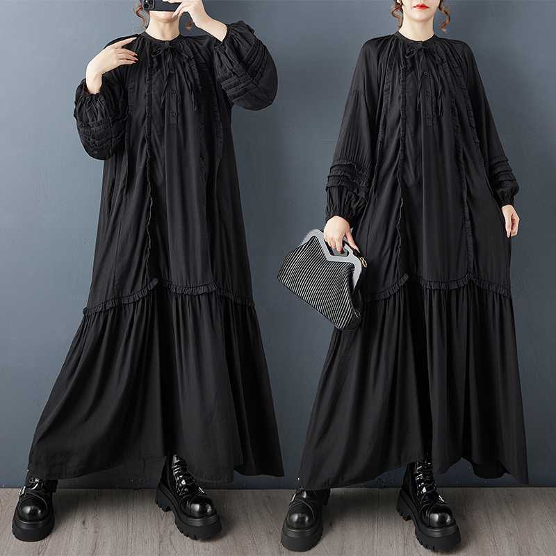 【60%OFF⭐️早い者勝ち】【ワンピース】春 秋 冬 フリル縁 アシンメトリーパッチワーク 長袖 ワンピース 【SHシリーズ】