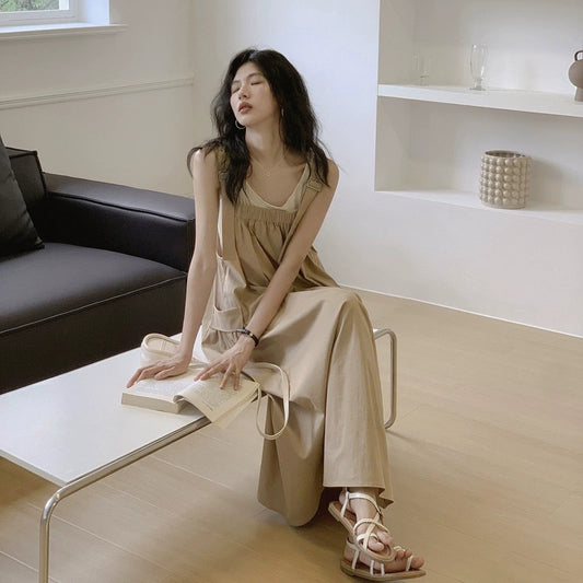 【ワンピース】シンプルヴィンテージ 夏新作 ゆったり韓国風カジュアル ノースリーブキャミソールワンピース【JZシリーズ】