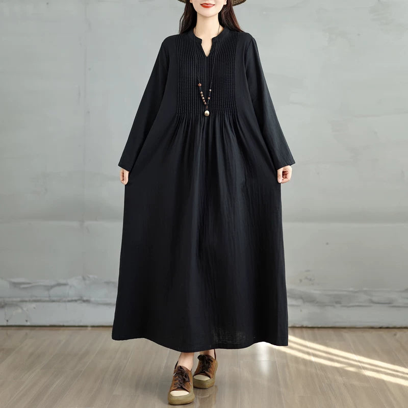 60%OFF⭐️期間限定【ワンピース】新作 文芸復古 ゆったり 長袖 ダブルレイヤー ガーゼ フレア ミディ丈 ロングワンピース【AHシリーズ】