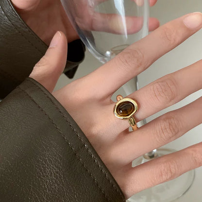 【グッズ】💍新作 レディース タイガーアイリング メラード風 レトロ調 上品見え 軽奢風 小ぶりデザイン 人差し指リング