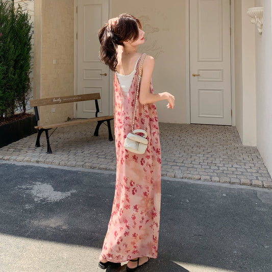 【ワンピース】フレンチロマンティック 配色が映える多幸感 花柄ノースリーブキャミワンピース【SHシリーズ】