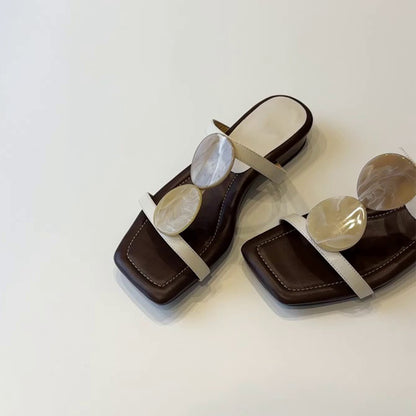 【シューズ】夏 新作 ワンストラップ スクエアトゥ アウトドア用 レトロ風 ローヒールフラットサンダル