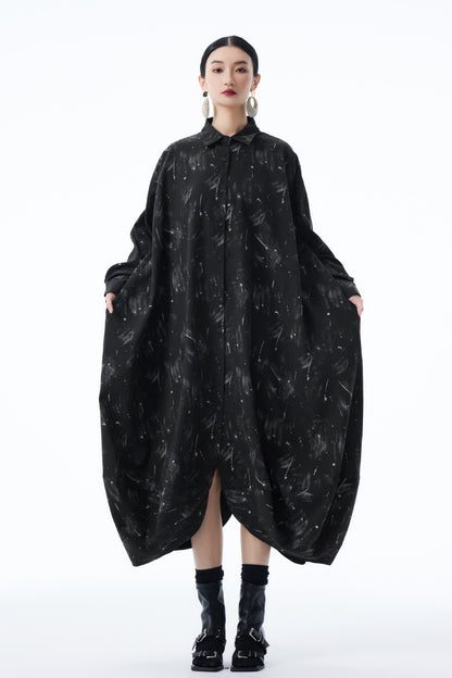 【ワンピース】春 秋 冬 体型カバー プリント 長袖 ワンピース 【AHシリーズ】