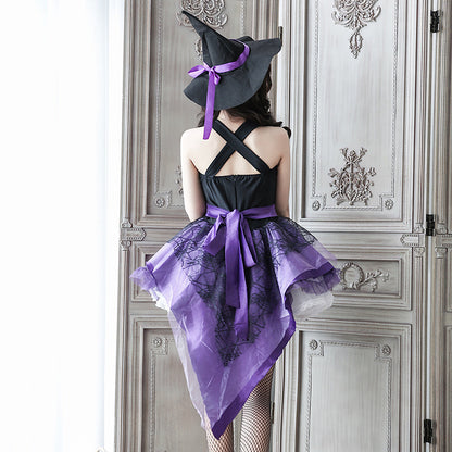 【ハロウィン】コスプレ ウィッチ ブラックデス ヴァンパイア 魔女 リボン クモの巣 レディース 衣装