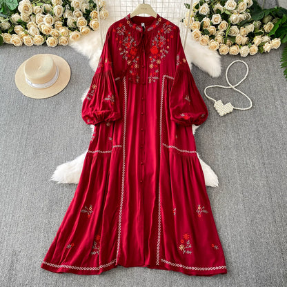 【60%OFF⭐️早い者勝ち】【ワンピース】刺繍 バルーンスリーブ エレガント 長袖 ワンピース 【SHシリーズ】