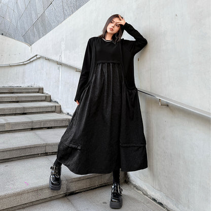 【ワンピース】ドローストリング付き ゆったりとした 春 秋 冬 切り替え 長袖 ワンピース 【AHシリーズ】