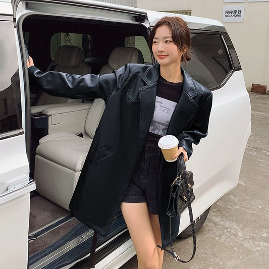 【アウター】メラード  PUレザージャケット 上質感 レトロ 上品 ミドル丈【JZシリーズ】