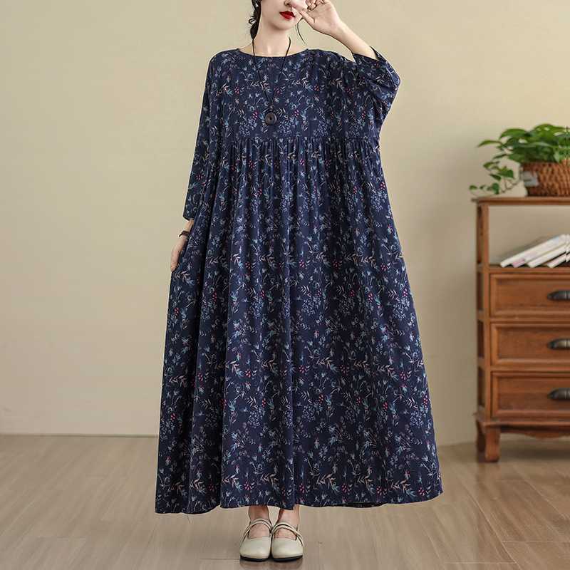 【ワンピース】春 秋 冬 花柄 ゆるリラックス 長袖 ワンピース 【JZシリーズ】