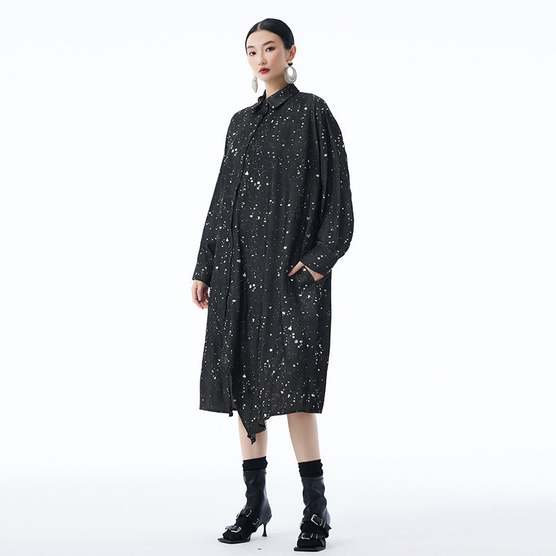 【ワンピース】春 秋 冬 カジュアル 細見え  ドット柄 長袖 ワンピース 【AHシリーズ】