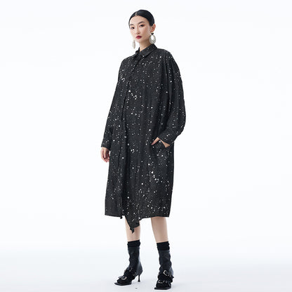 【ワンピース】春 秋 冬 カジュアル 細見え  ドット柄 長袖 ワンピース 【AHシリーズ】