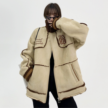 【アウター】春 秋 冬 アメリカン ヘビー 厚手  スエード レトロ ゆったり 刺繍 綿ジャケット【FCシリーズ】