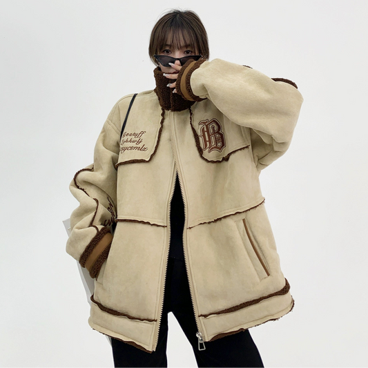 【アウター】春 秋 冬 アメリカン ヘビー 厚手  スエード レトロ ゆったり 刺繍 綿ジャケット【FCシリーズ】