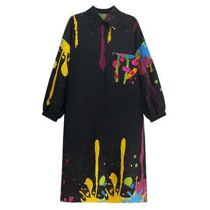 【ワンピース】春 秋 夏 レトロ プリント ルーズ 長袖 ワンピース 【SHシリーズ】