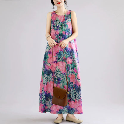 【ワンピース】ボヘミアン ロングワンピース レディース 大きいサイズ ノースリーブ 花柄 ゆったり リゾート風 夏ワンピース【SHシリーズ】
