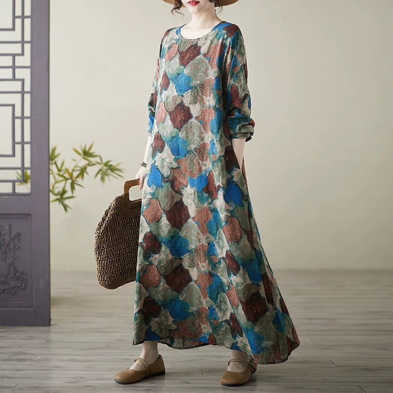 【ワンピース】大きいサイズ レディース 長袖 ワンピース リゾート風 ビーチドレス ボヘミアンスタイル ロングワンピース【SHシリーズ】