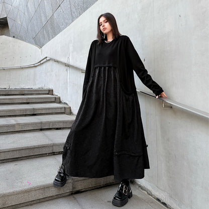 【ワンピース】ドローストリング付き ゆったりとした 春 秋 冬 切り替え 長袖 ワンピース 【AHシリーズ】