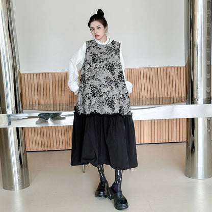 【ワンピース】春 秋 冬 レトロ 細見え ジャカード切替 ノースリーブ ワンピース 【AHシリーズ】