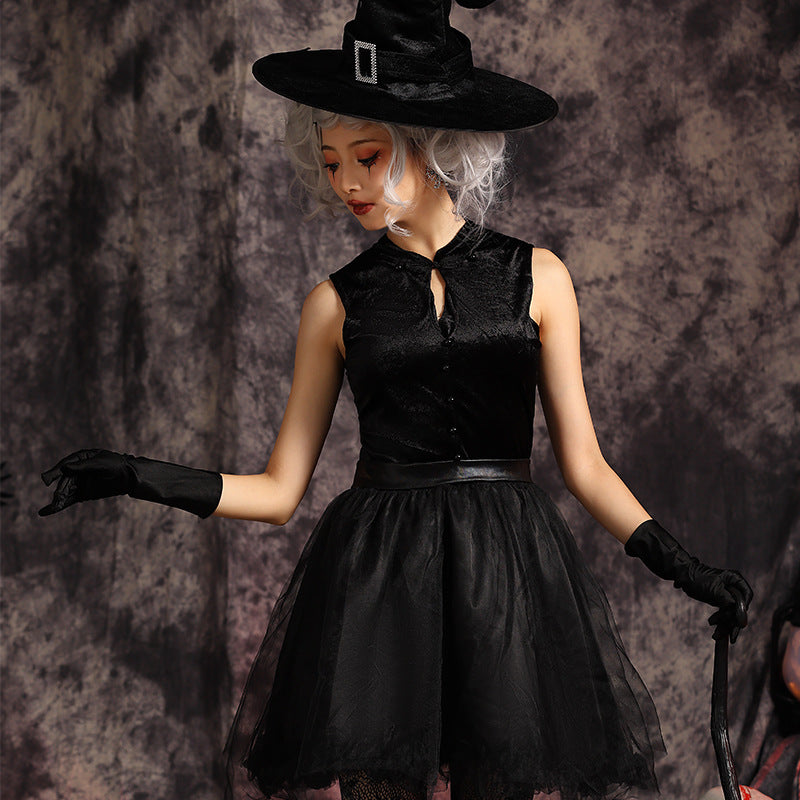 【ハロウィン】コスプレ cos マジック ウィッチ ブラックケープ フックショートスカート レディース