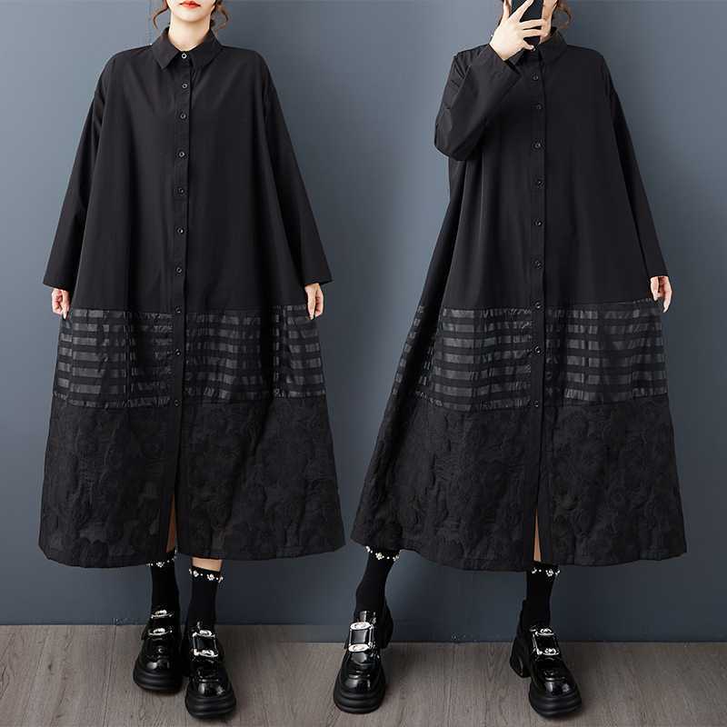 【ワンピース】春 秋 冬 ゆったり プリント 長袖 シャツワンピース 【JZシリーズ】