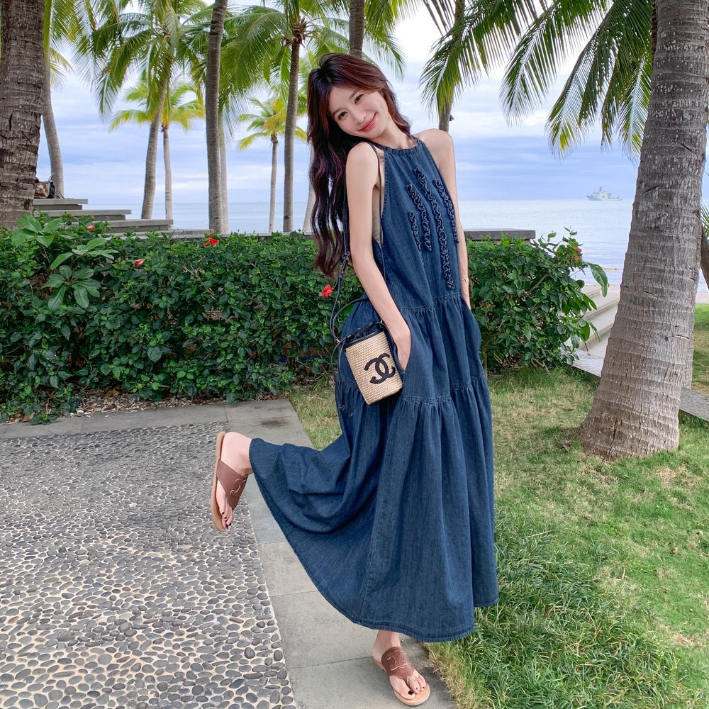 【ワンピース】夏 フレンチ温柔風 スウィート 韓国系 スリム効果 ノースリーブワンピース