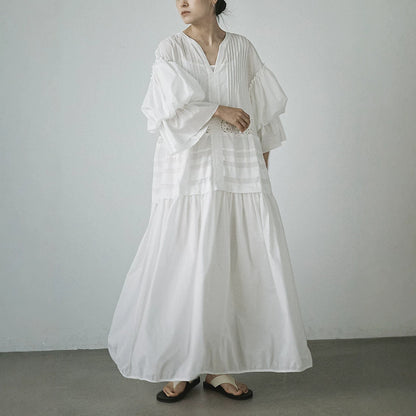 【ワンピース】長袖 レースワンピース レディース 春夏 ゆったりシルエット ロング丈 ナチュラル風 デザイン【JZシリーズ】