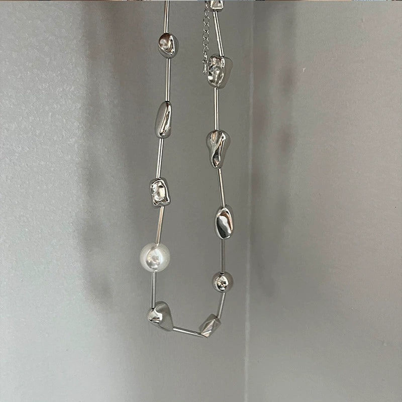 【🎁 B2G1｜先行スタート！】【グッズ】メタル×パール ネックレス レディース 高級感 個性派 チョーカー チョーカーネックレス