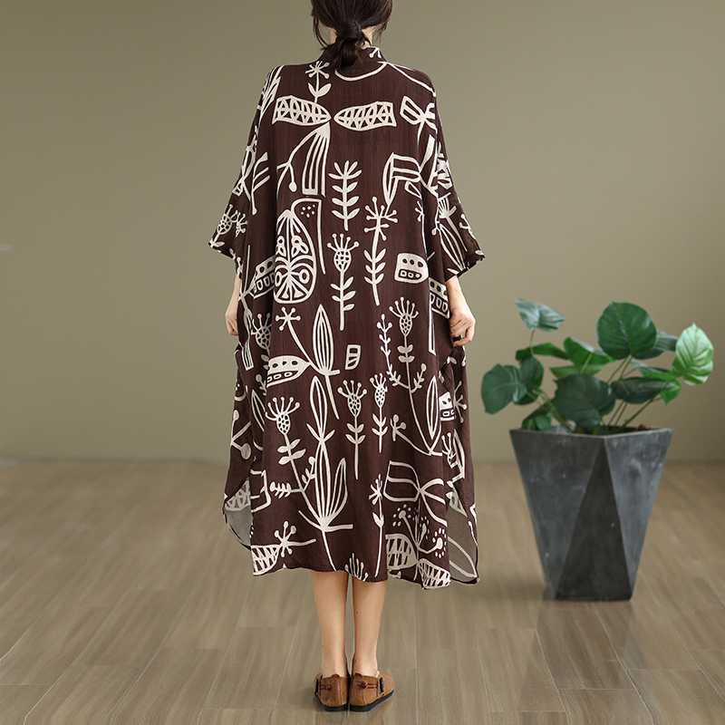 【ワンピース】春 秋 冬 レトロ プリント 花柄 ルーズ ワンピース 【SHシリーズ】