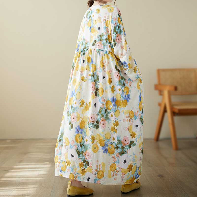 【ワンピース】ラウンドネック ナチュラル ナチュラル プリント 長袖 ワンピース 【SHシリーズ】