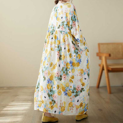 【ワンピース】ラウンドネック ナチュラル ナチュラル プリント 長袖 ワンピース 【SHシリーズ】