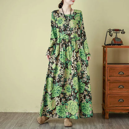 【ワンピース】花柄 気質アップ レディース 長袖ワンピース リゾート風 旅行用 丸首 ヴィンテージ風 レス【SHシリーズ】