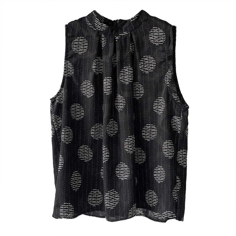 【トップス】夏新作 ファッションラウンドネック ドット柄 ゆったり 着痩せ 気品あふれる ノースリーブシャツ【JZシリーズ】【SHシリーズ】