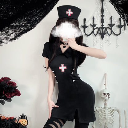 2カラー【ハロウィン コスプレ 衣装 レディース セクシー ナース服 黒 制服風 ドレス 医者風 夜店 パーティー 仮装