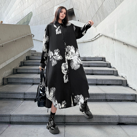 【ワンピース】新中華風 レトロ ファッション プリント 長袖 ワンピース ゆったり 美シルエット 個性 ロングドレス【SHシリーズ】【AHシリーズ】