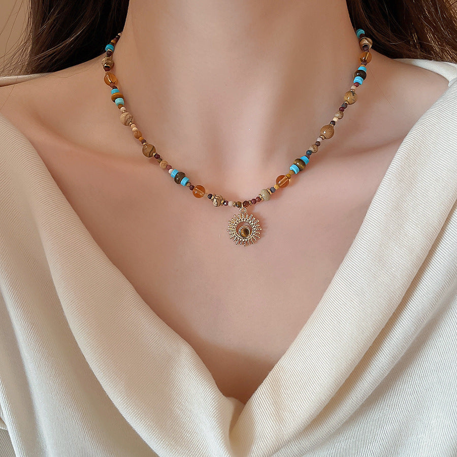 [商品] 鈦鋼珠太陽花項鍊 全新中式復古風 奢華choker項鍊